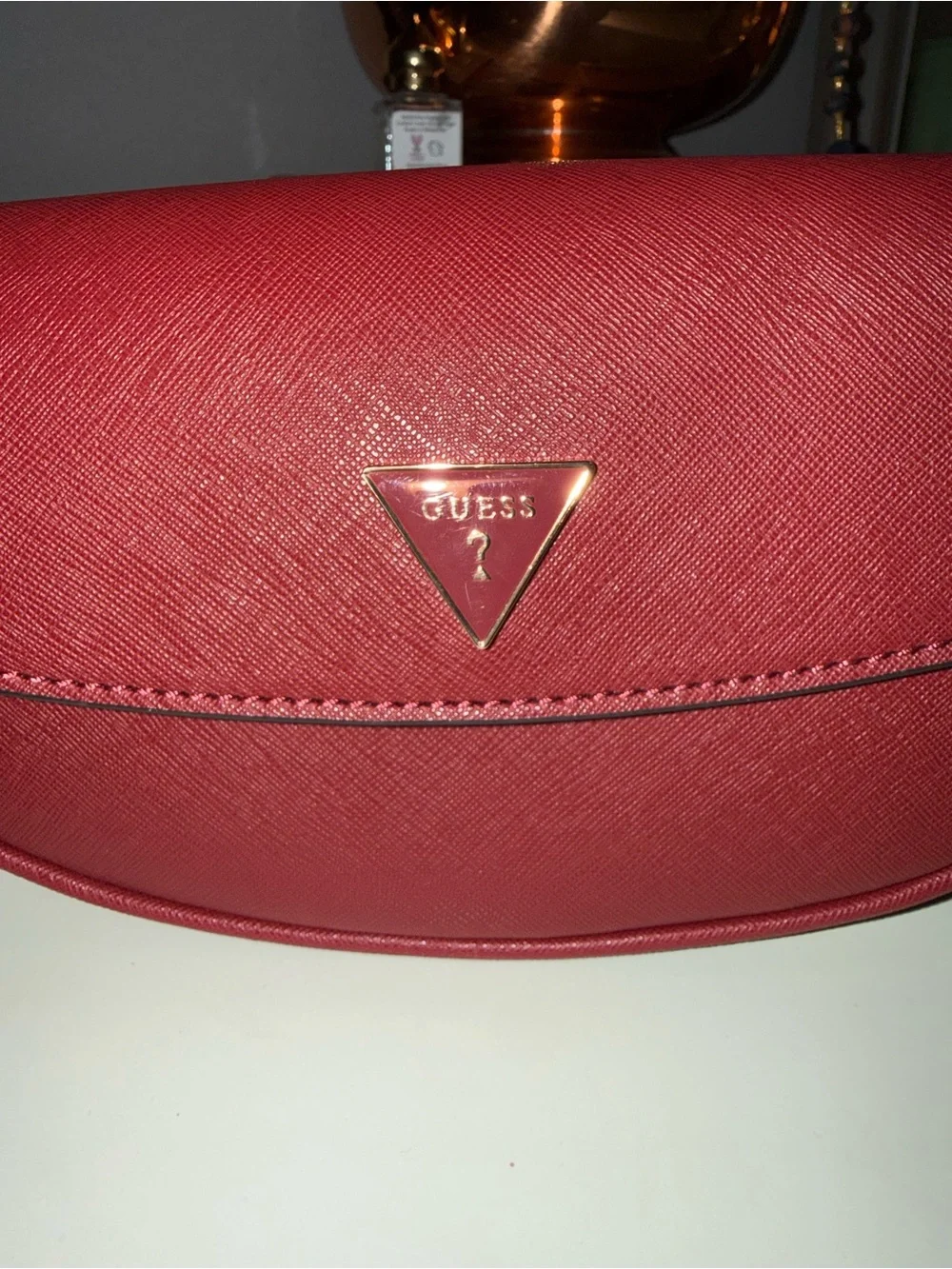 GUESS Red Shoulder Bag with Triangular Logo
